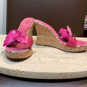 RED LAB  JAMILA FUXIA WEDGED HEEL PINK SLIDE SIZE 38